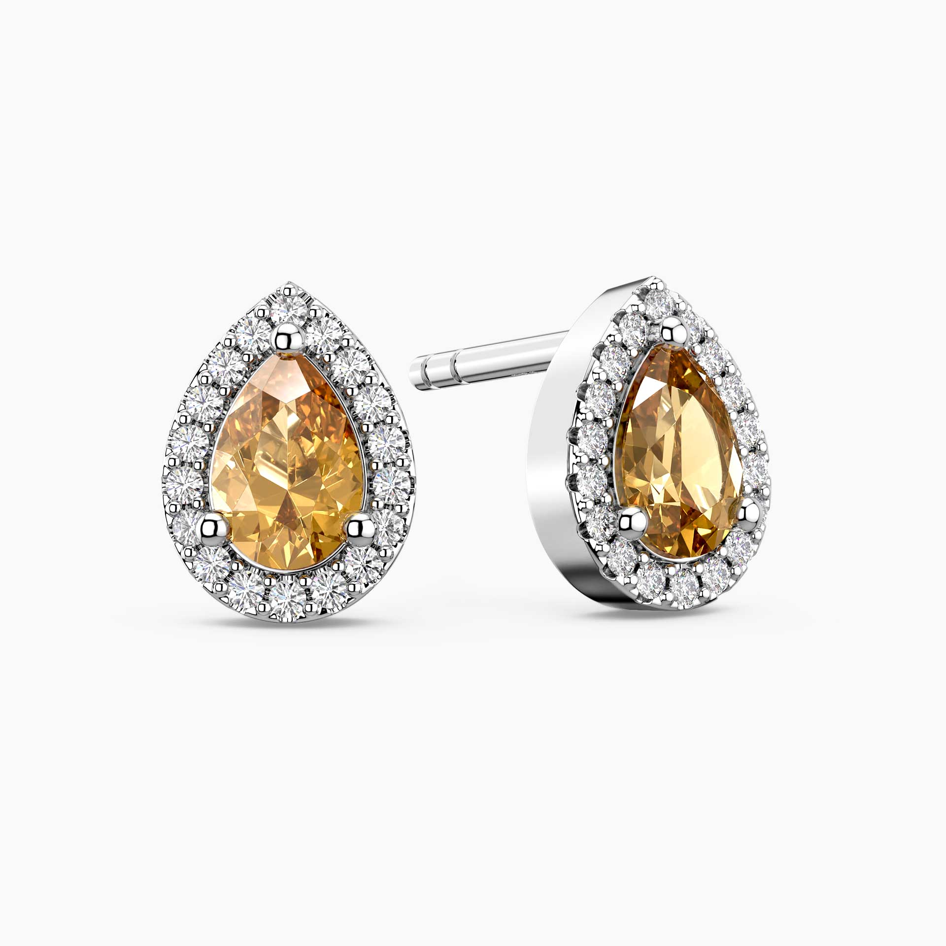 Pear Citrine Halo Stud Earrings | Sterling Silver | Irosk