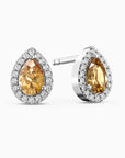 Pear Citrine Halo Stud Earrings | Sterling Silver | Irosk