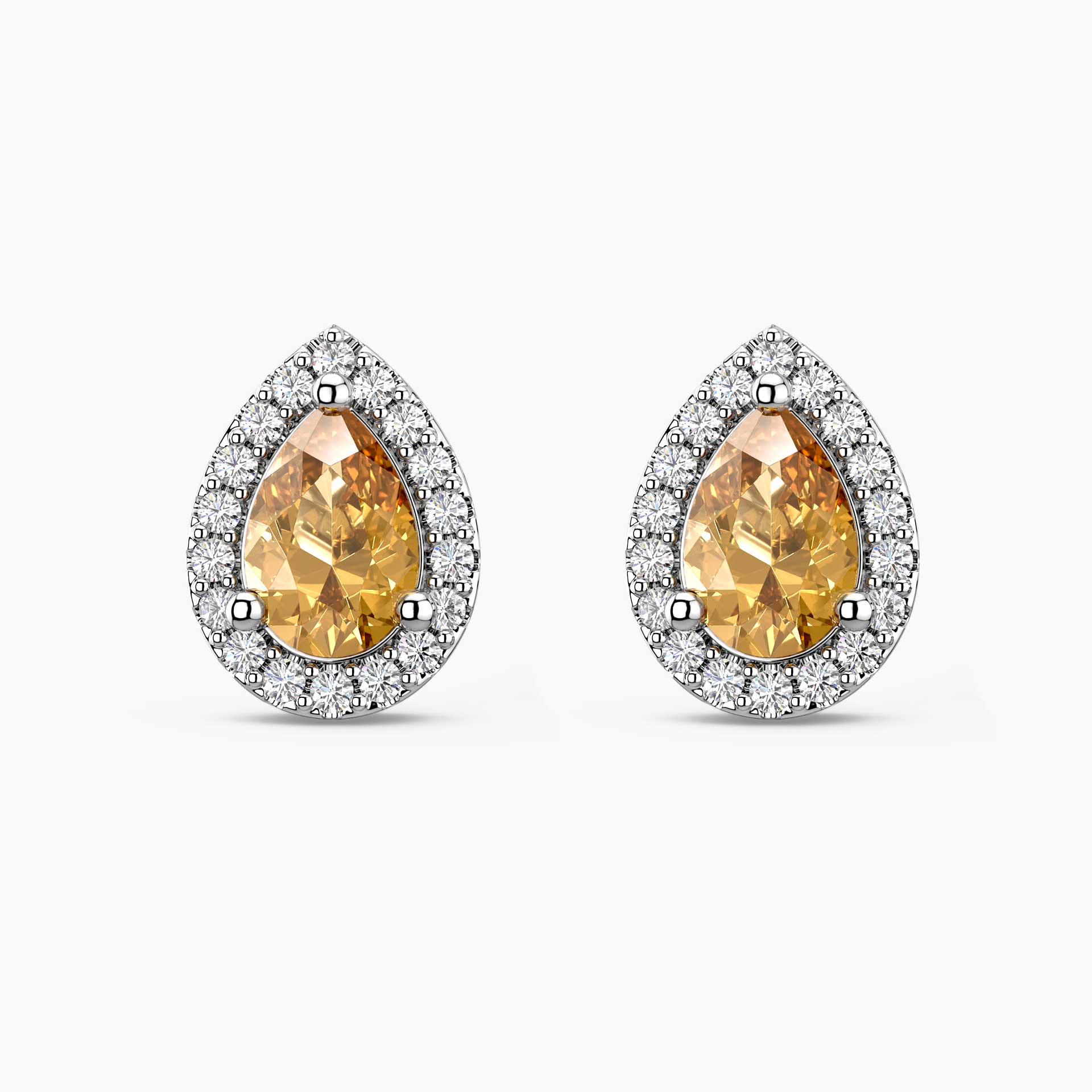 Pear Citrine Halo Stud Earrings | Sterling Silver | Irosk