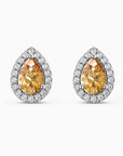 Pear Citrine Halo Stud Earrings | Sterling Silver | Irosk