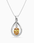 Citrine Teardrop Halo Pendant Necklace – Elegant November Birthstone