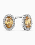 Oval Citrine Stud Earrings with Moissanite Halo – Sterling Silver Birthstone Earrings