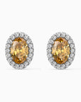 Oval Citrine Stud Earrings with Moissanite Halo – Sterling Silver Birthstone Earrings