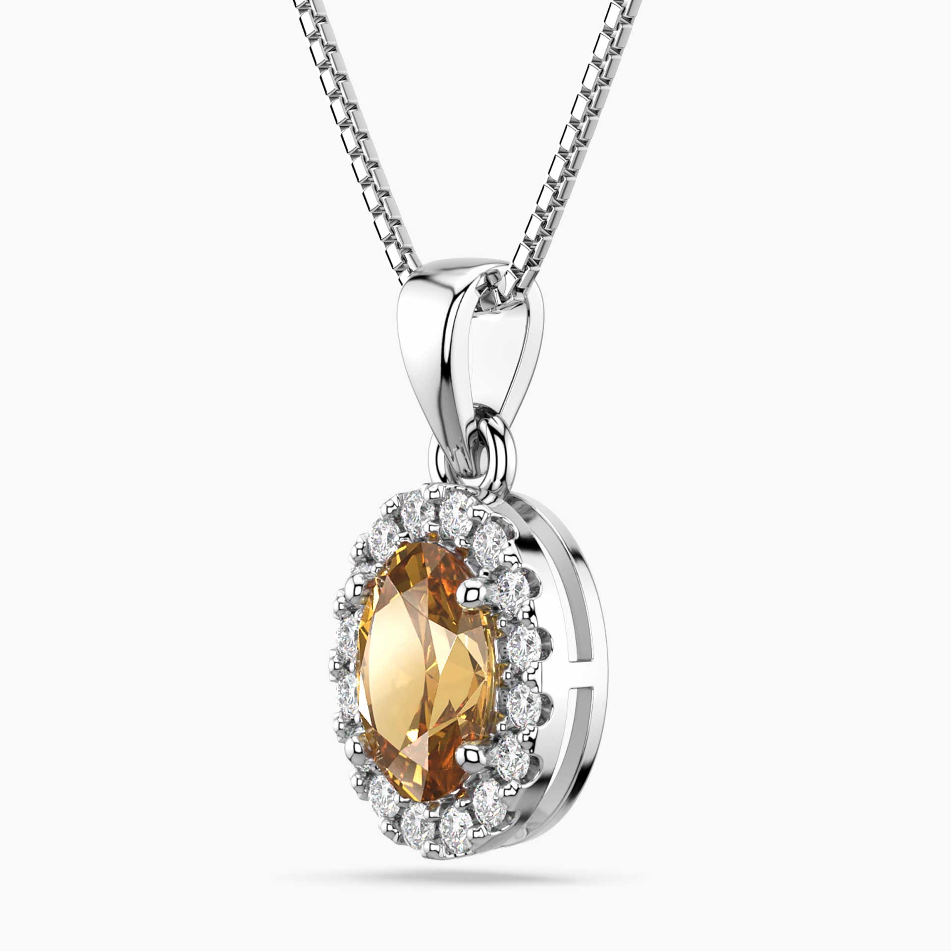 Oval Citrine Halo Pendant Necklace – Sterling Silver Birthstone Jewellery | Irosk