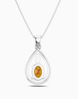 Citrine Teardrop Halo Pendant Necklace – Elegant November Birthstone