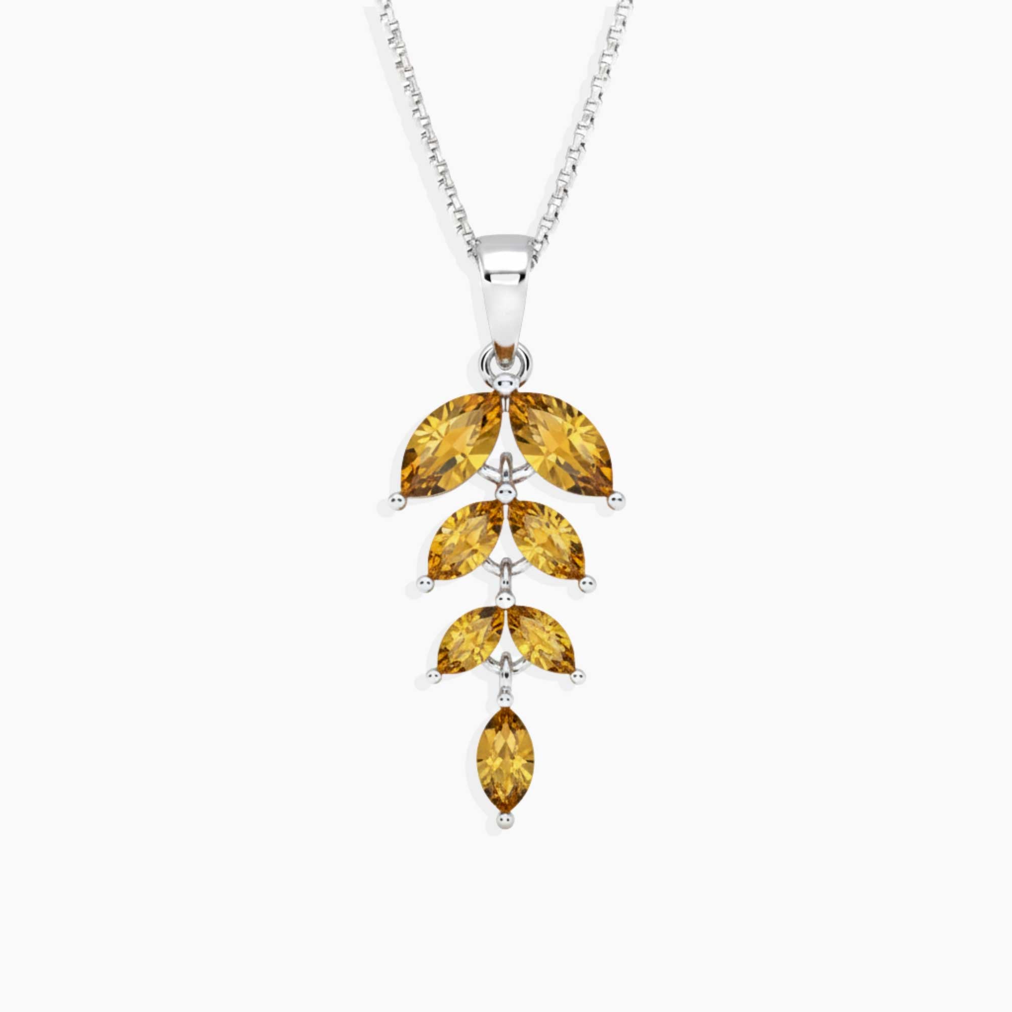 Marquise-Cut Citrine Leaf Necklace | Sterling Silver | Irosk