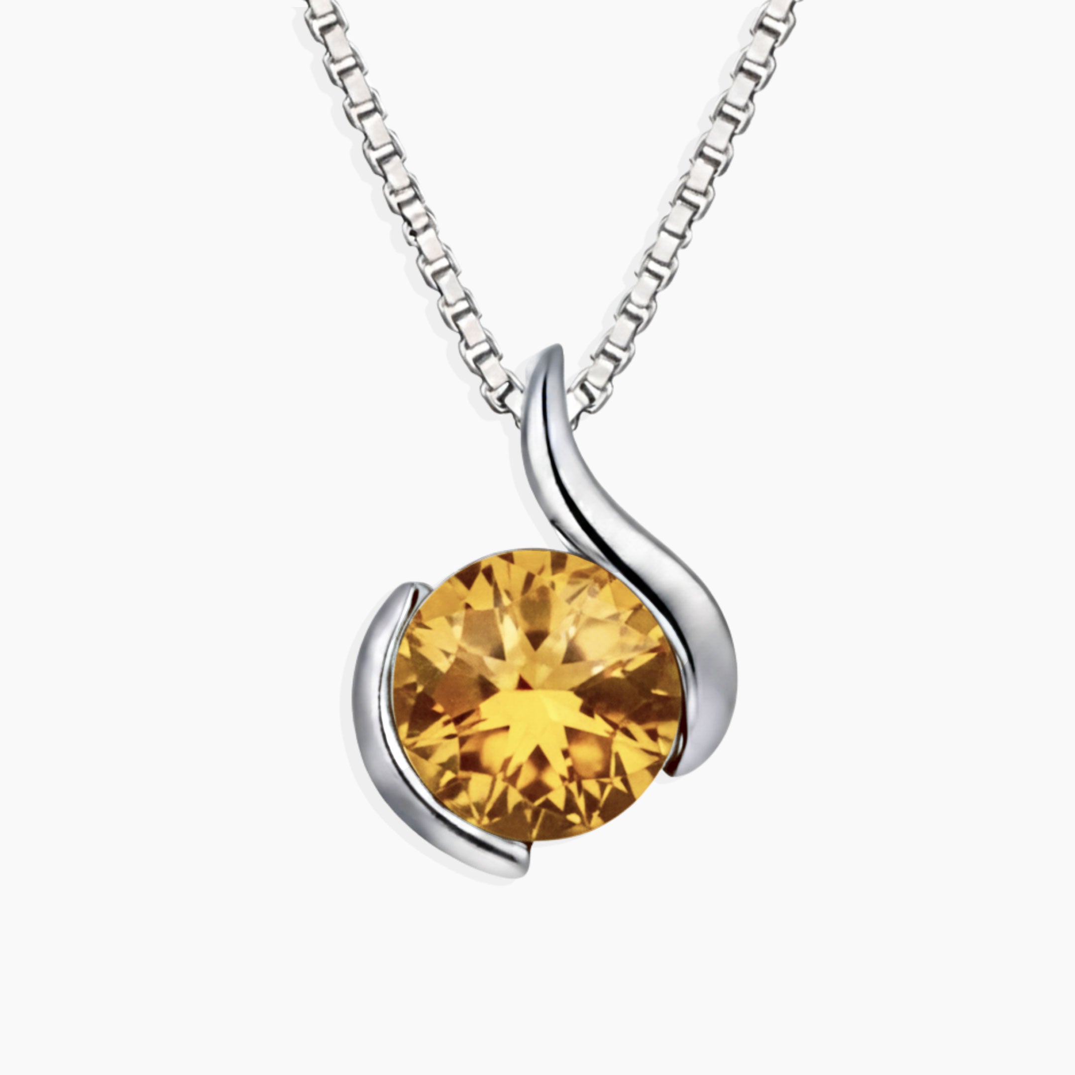 Citrine Semi Bezel Pendant Necklace in Sterling Silver | Irosk