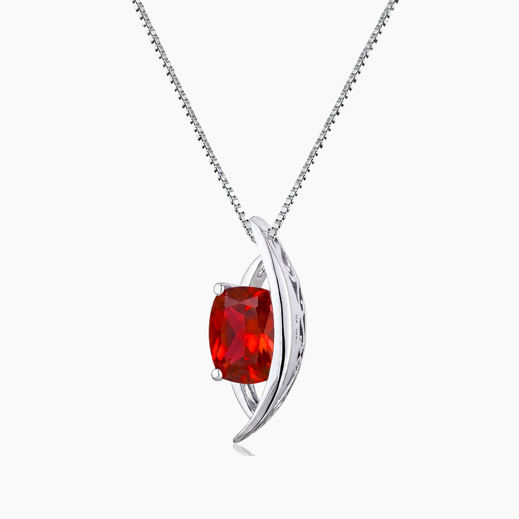 side view of cushion cut ruby designer pendant necklace