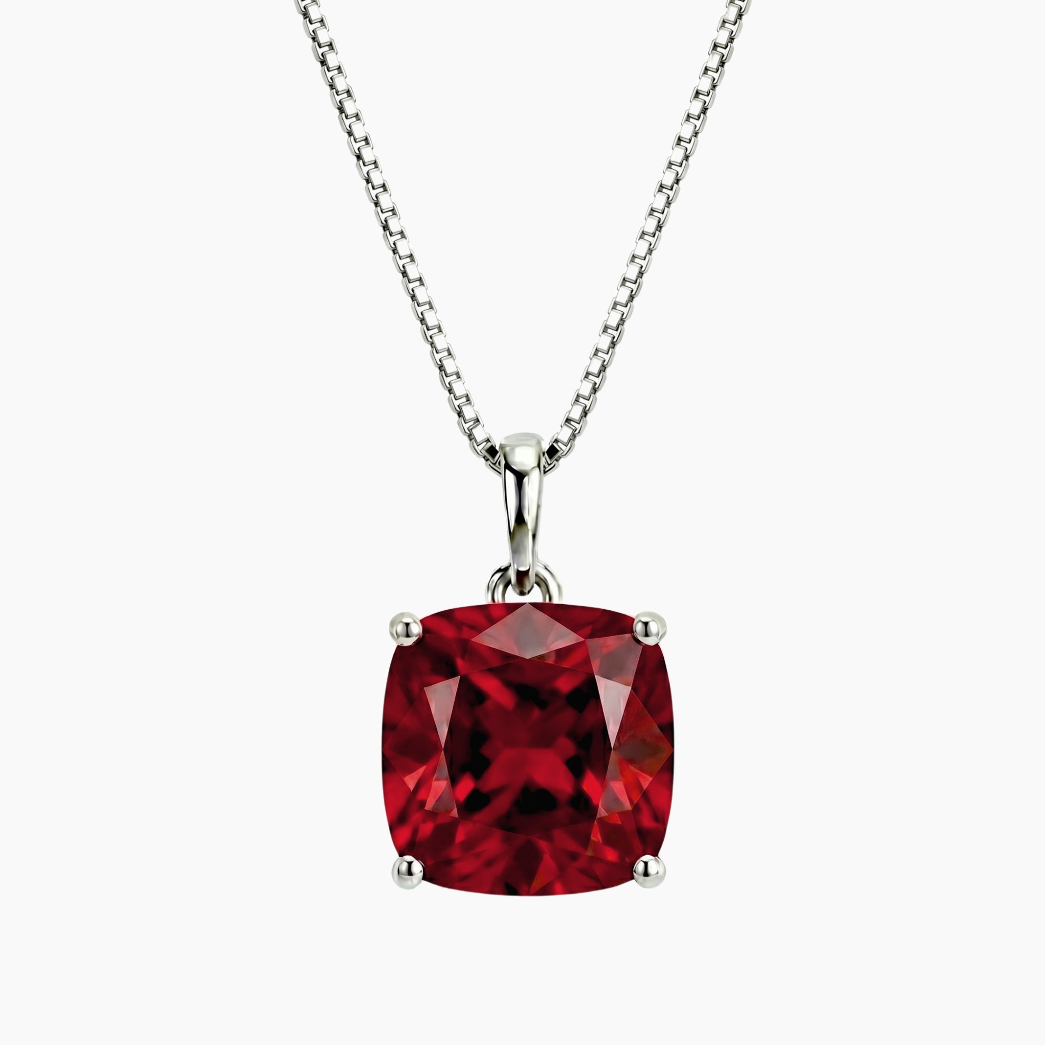 Ruby Cushion Pendant Necklace in Sterling Silver | Irosk