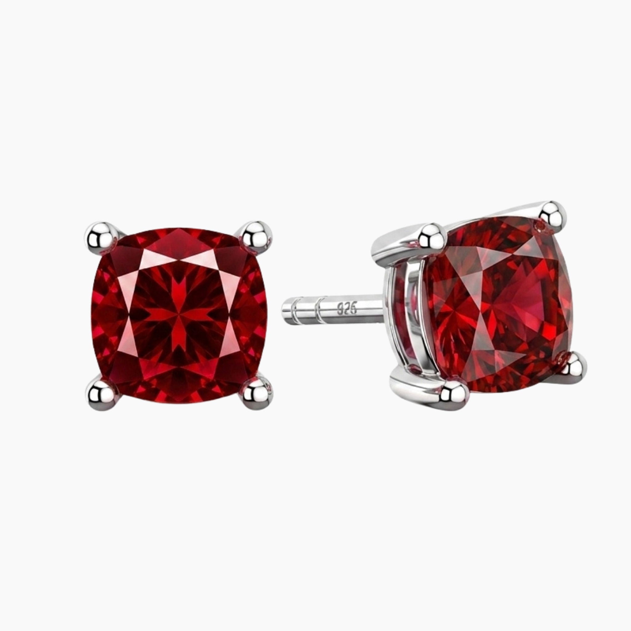 Ruby Cushion Stud Earrings in Sterling Silver | Irosk