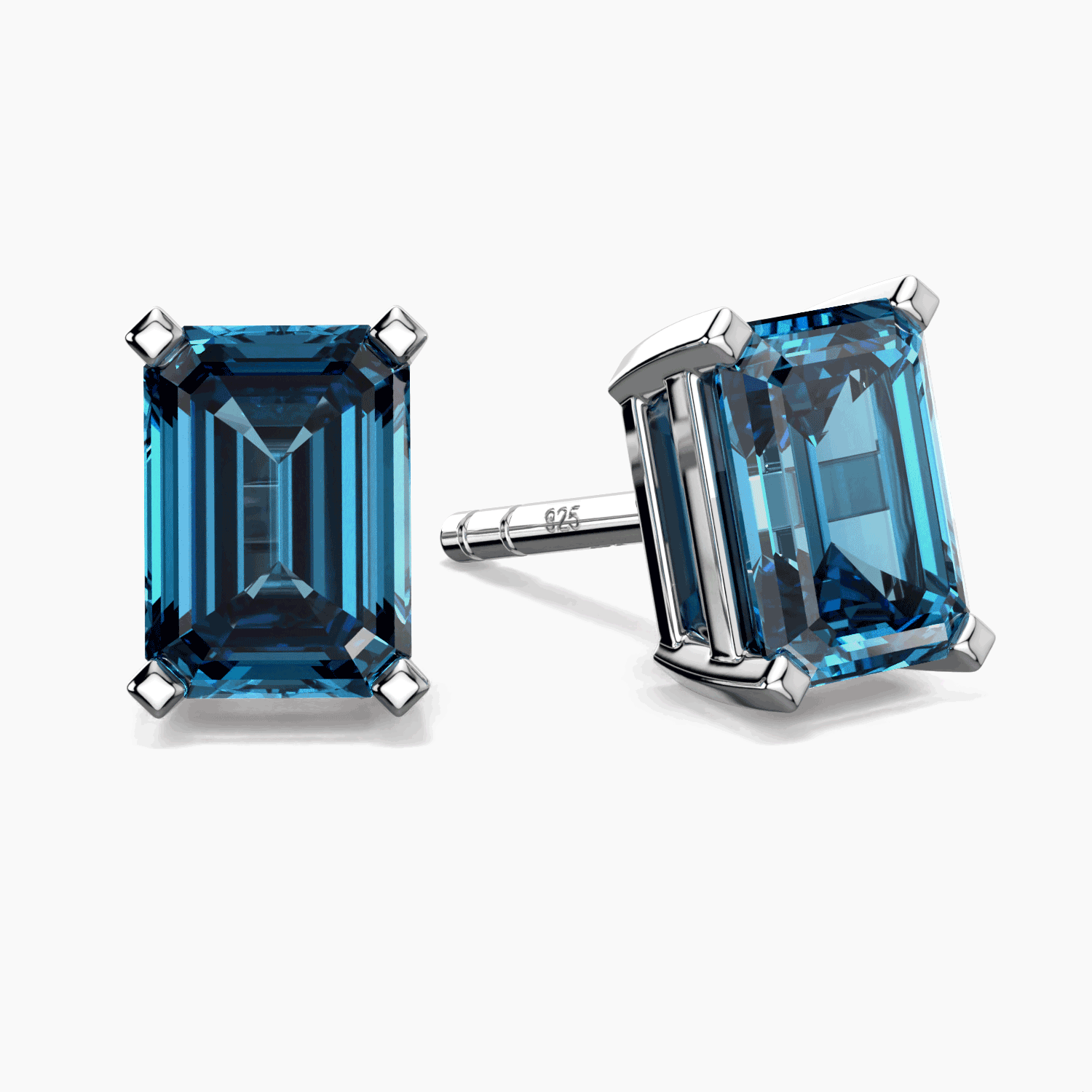 Emerald Cut London Blue Topaz Stud Earrings Blue Topaz Earrings