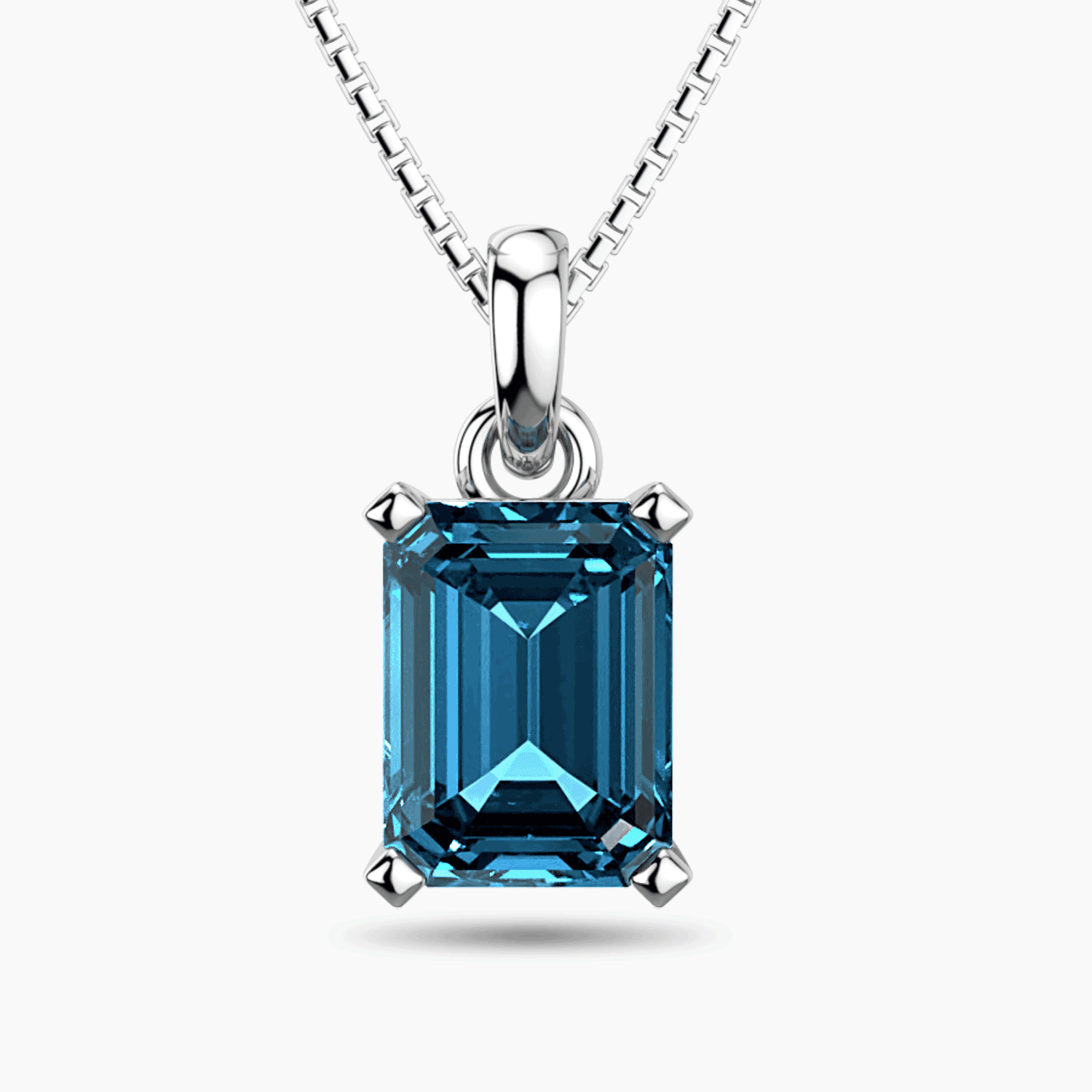 Emerald Cut London Blue Topaz Pendant in Sterling Silver | Irosk ®