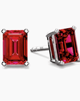 Emerald Cut Ruby Stud Earrings in Sterling Silver | Irosk ®