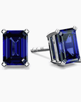 Timeless Serenity – Emerald-Cut Sapphire Stud Earrings in Silver