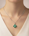 Emerald Cluster Pendant in Rhodium-Plated Sterling Silver