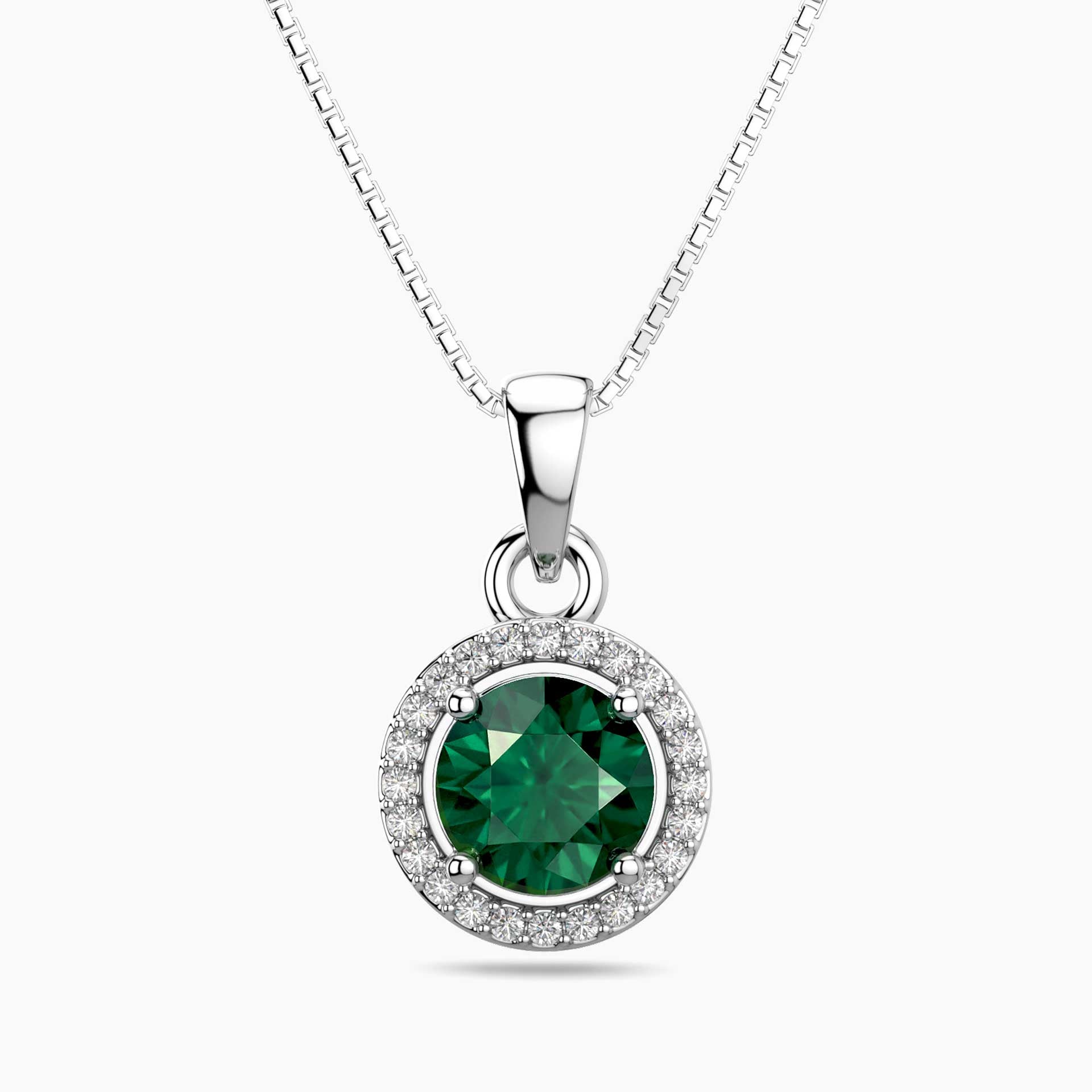 Round Emerald Halo Pendant | Sterling Silver