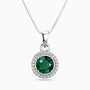 Round Emerald Halo Pendant | Sterling Silver