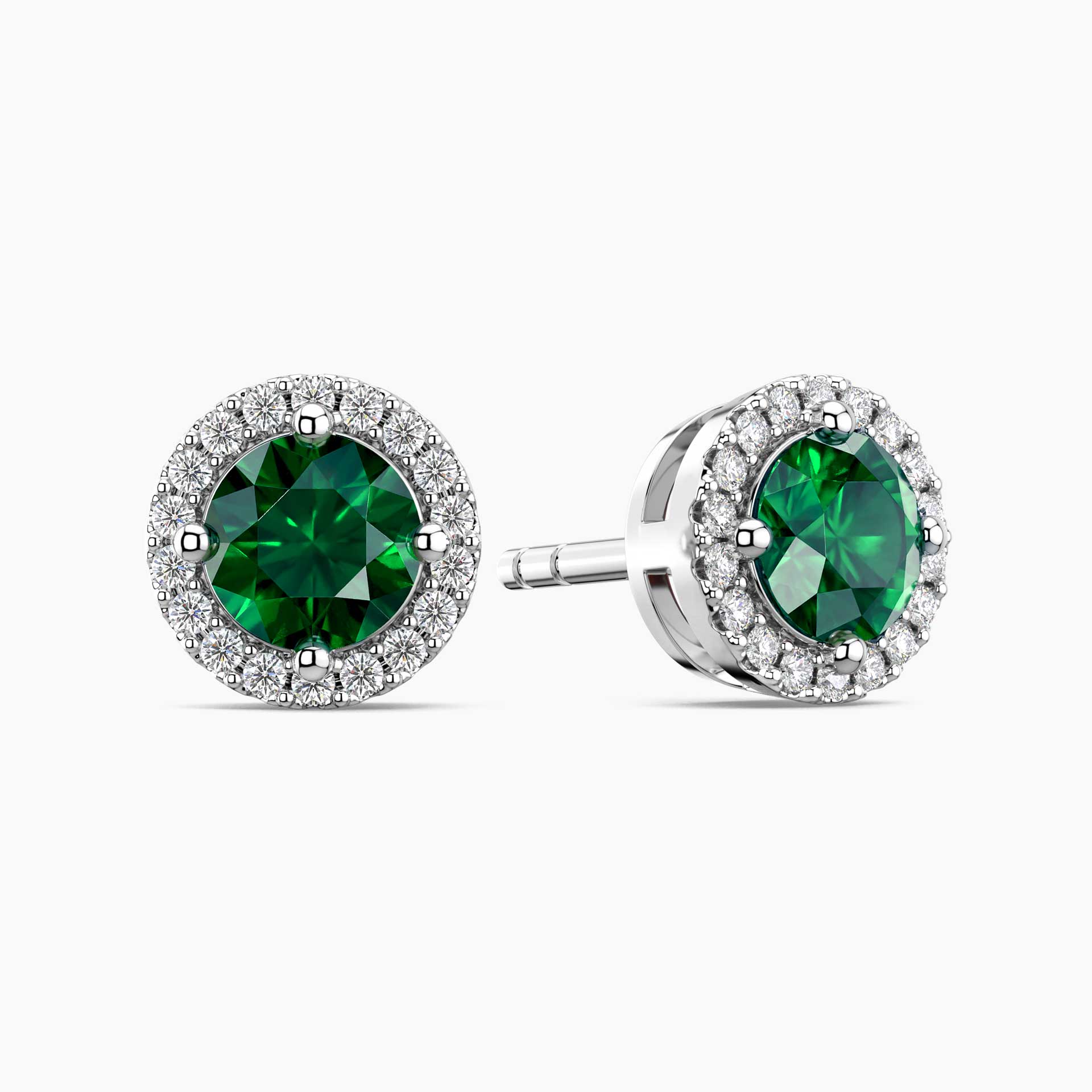 Emerald Round Halo Stud Earrings in Sterling Silver | Irosk
