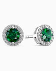 Round Emerald Halo Earrings | Sterling Silver