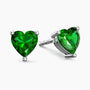 Heart Shape Stud Earrings in Sterling Silver -  Emerald
