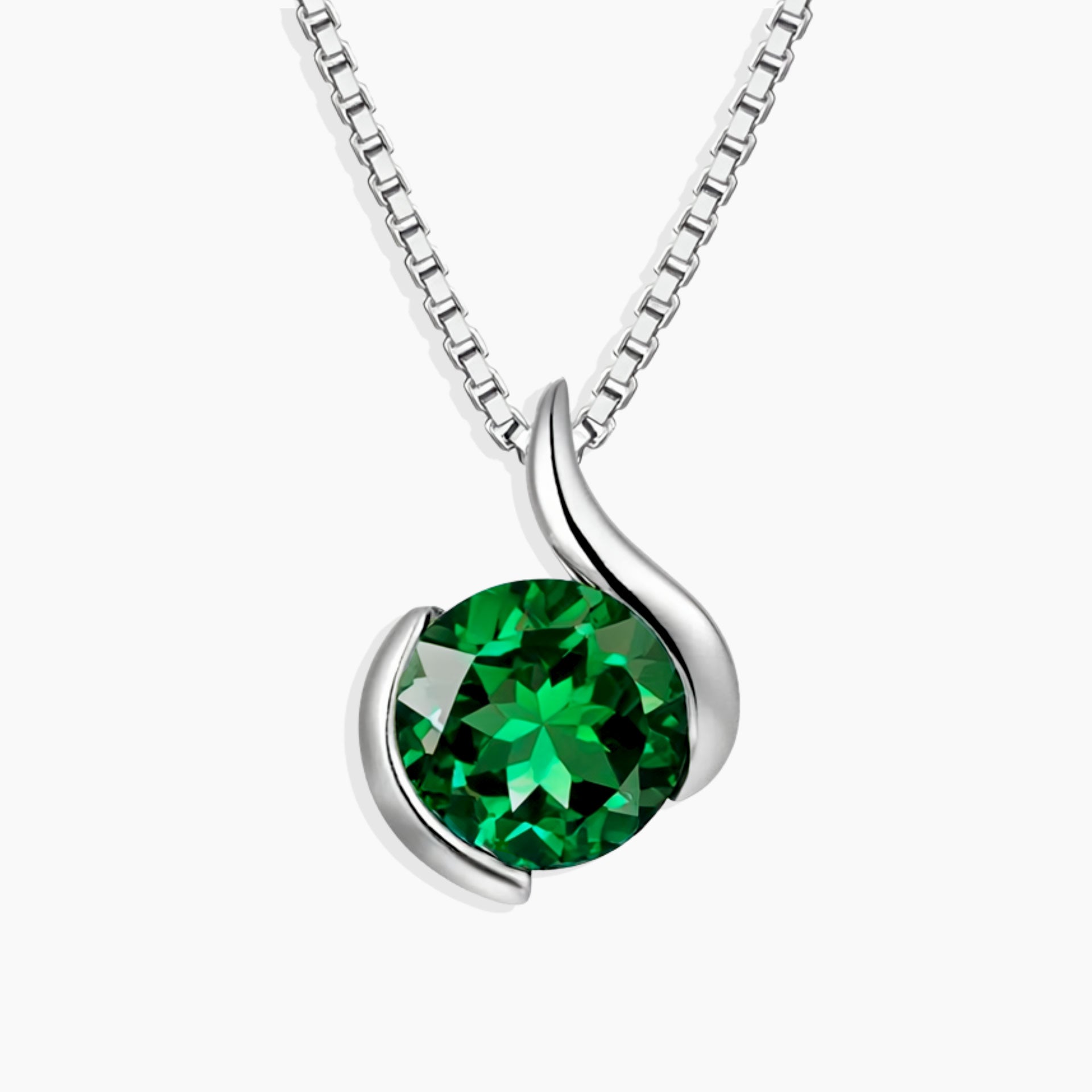 Lab-created emerald pendant necklace in sterling silver semi bezel design – Irosk Australia