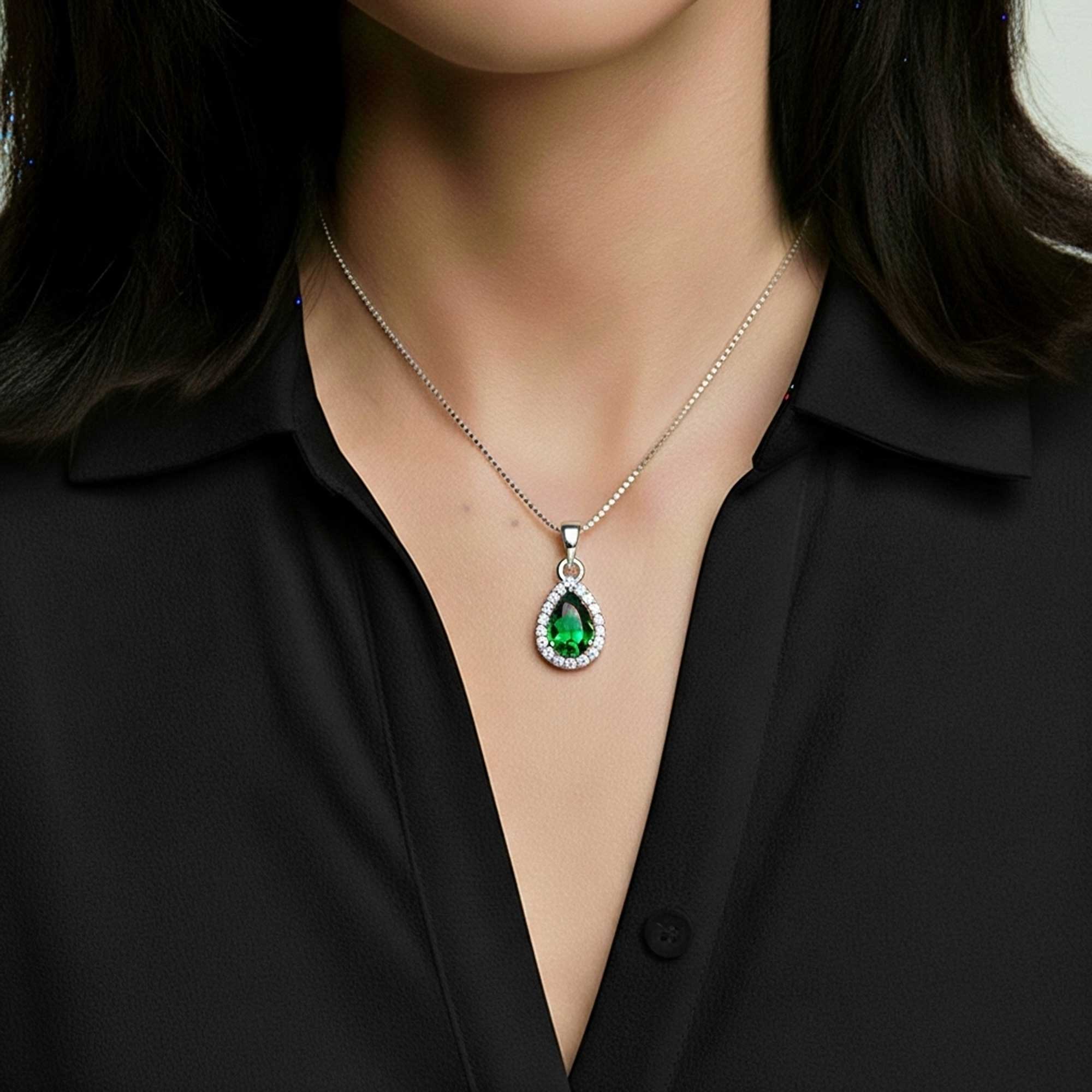 Pear Emerald Pendant with Moissanite Halo | Irosk