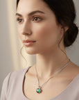Emerald Semi Bezel Pendant Necklace in Silver | Irosk ®