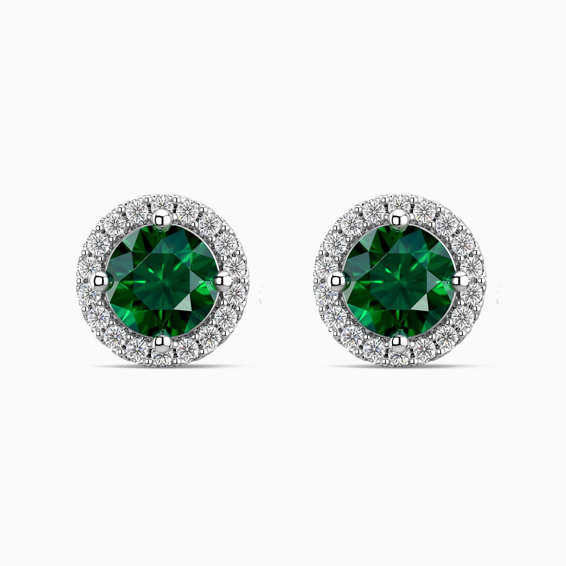 Round Emerald Halo Earrings | Sterling Silver