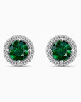 Round Emerald Halo Earrings | Sterling Silver