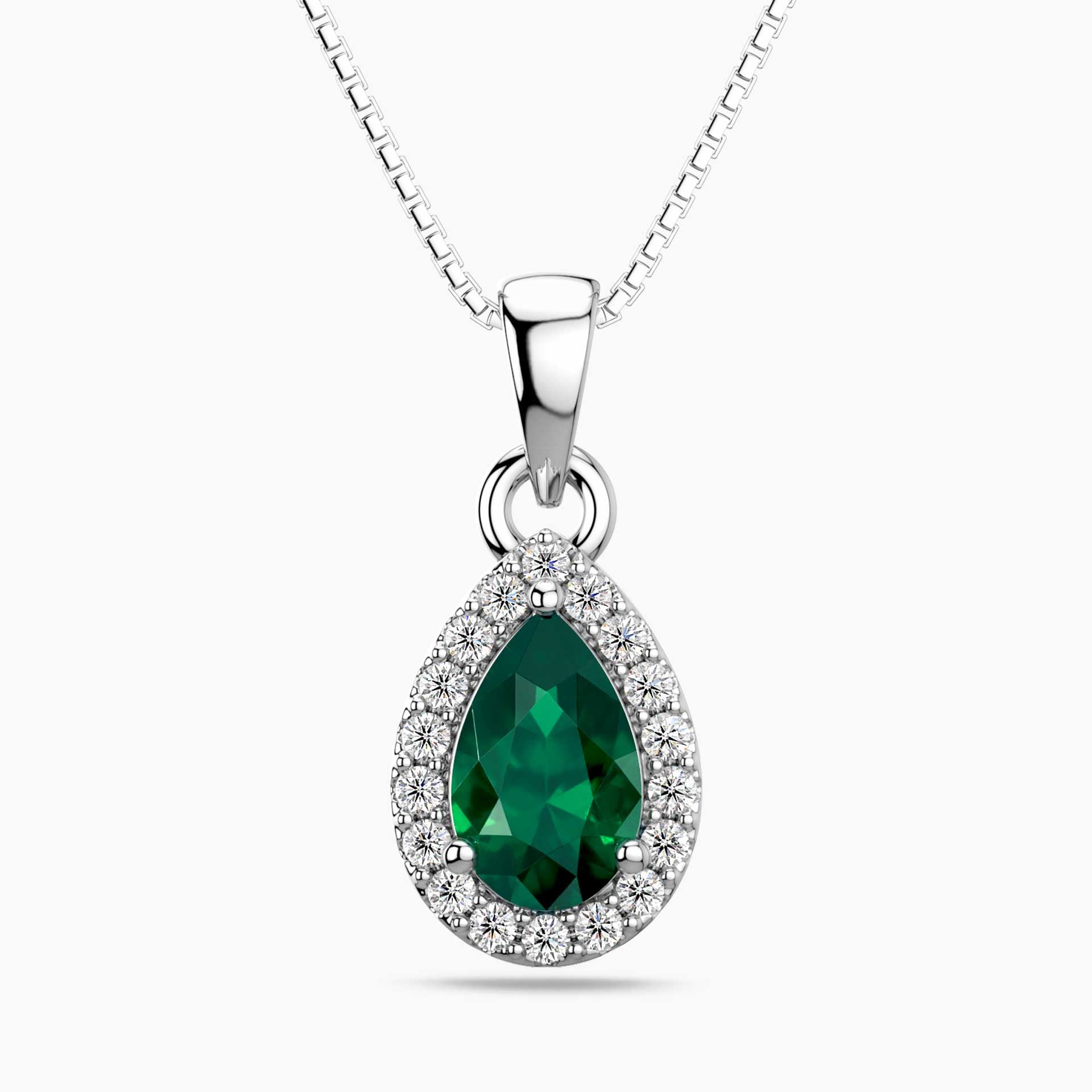 Pear Emerald Pendant with Moissanite Halo | Irosk