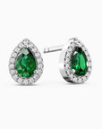 Pear Emerald Halo Stud Earrings | Sterling Silver