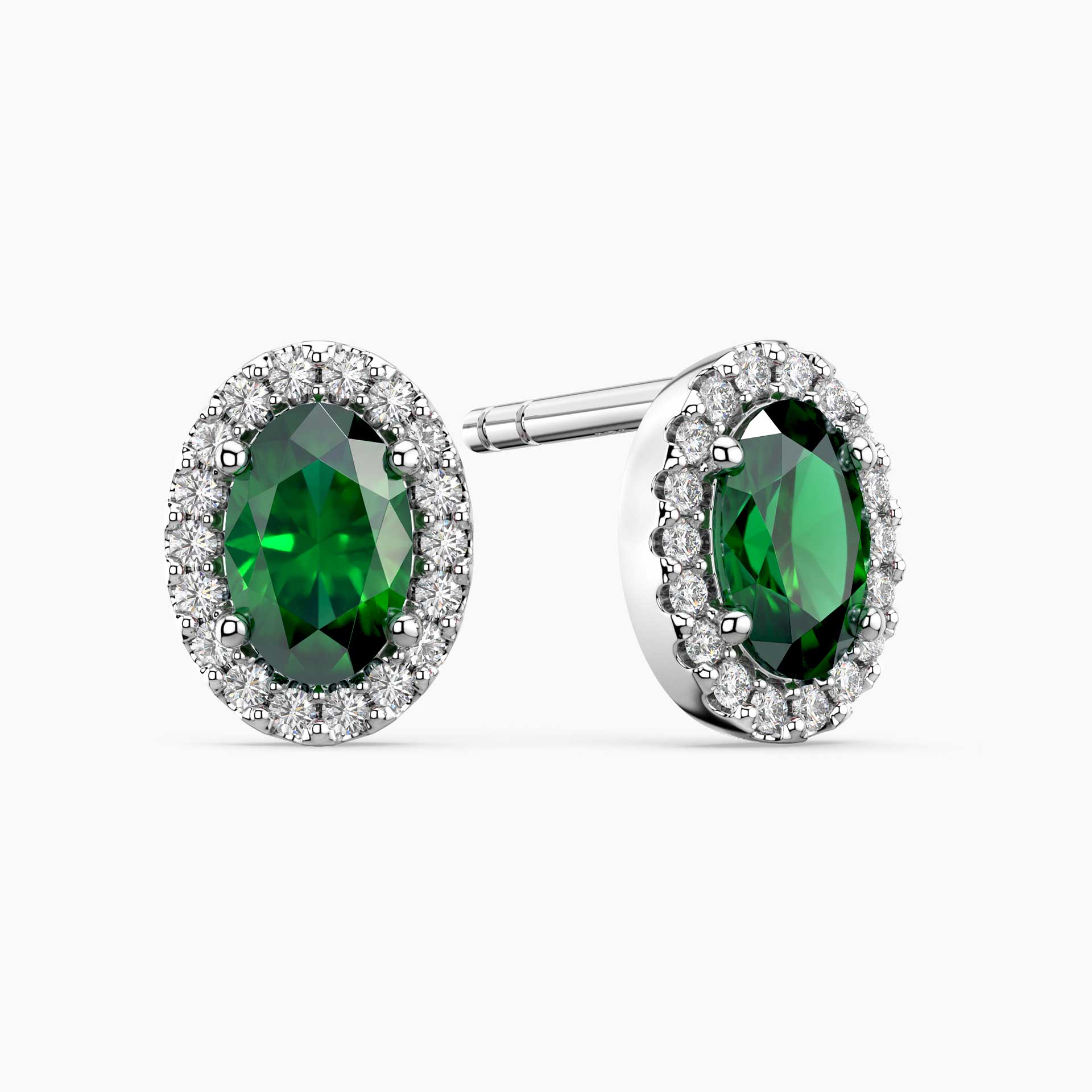 Emerald Oval Halo Stud Earrings in Sterling Silver | Irosk