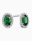 Oval Emerald Halo Stud Earrings – Sterling Silver | Irosk