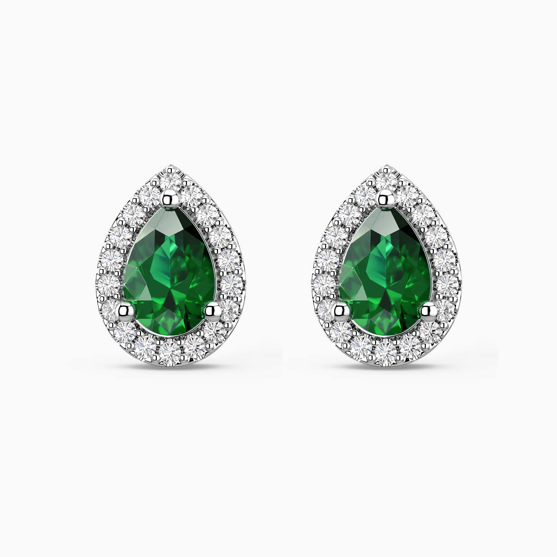 Pear Emerald Halo Stud Earrings | Sterling Silver