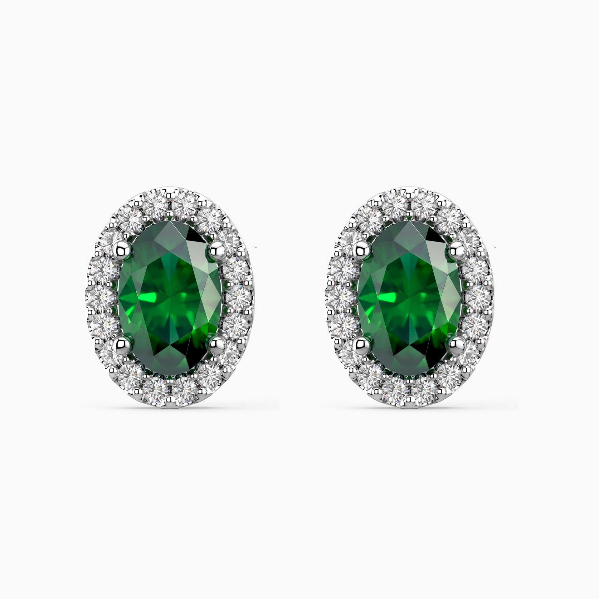 Oval Emerald Halo Stud Earrings – Sterling Silver | Irosk
