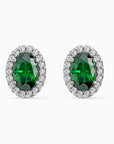 Oval Emerald Halo Stud Earrings – Sterling Silver | Irosk