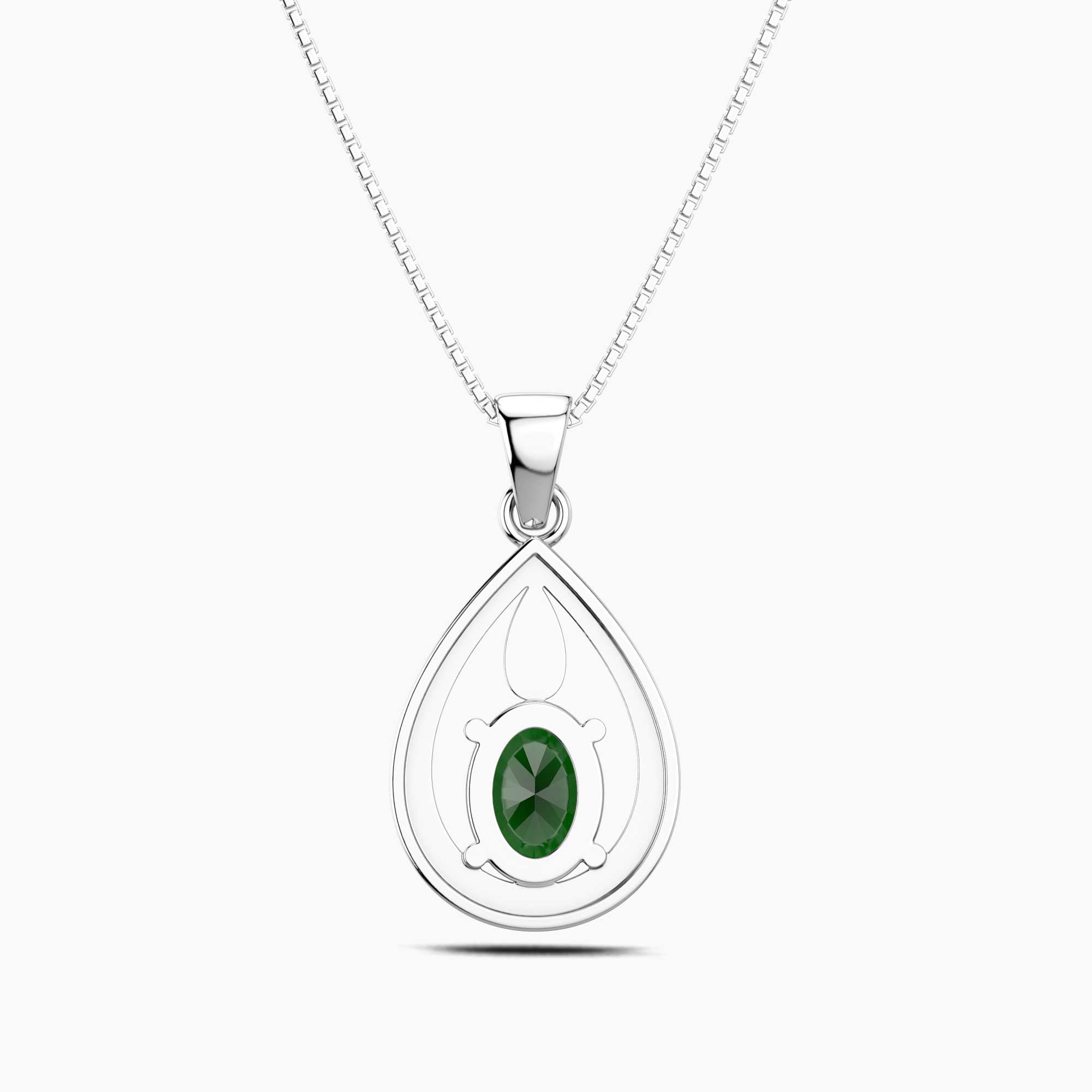 Emerald Teardrop Halo Pendant Necklace in Sterling Silver – May Birthstone | Irosk