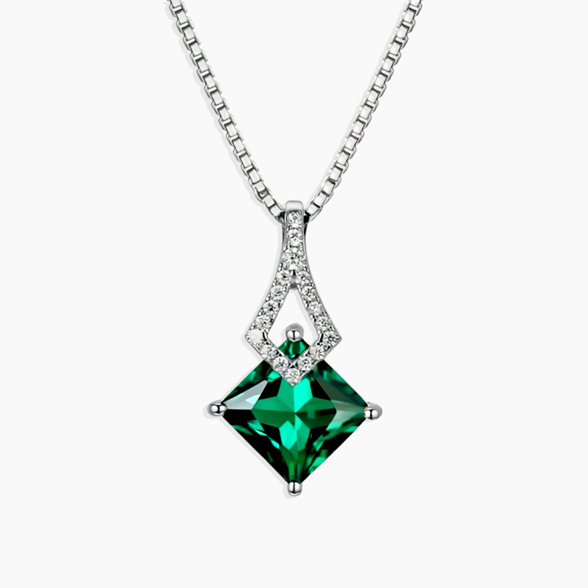 Royal Emerald Pendant – Lab-Created Princess-Cut in Sterling Silver