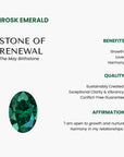 Irosk Emerald with benefits, quality, and affirmation text on a white background