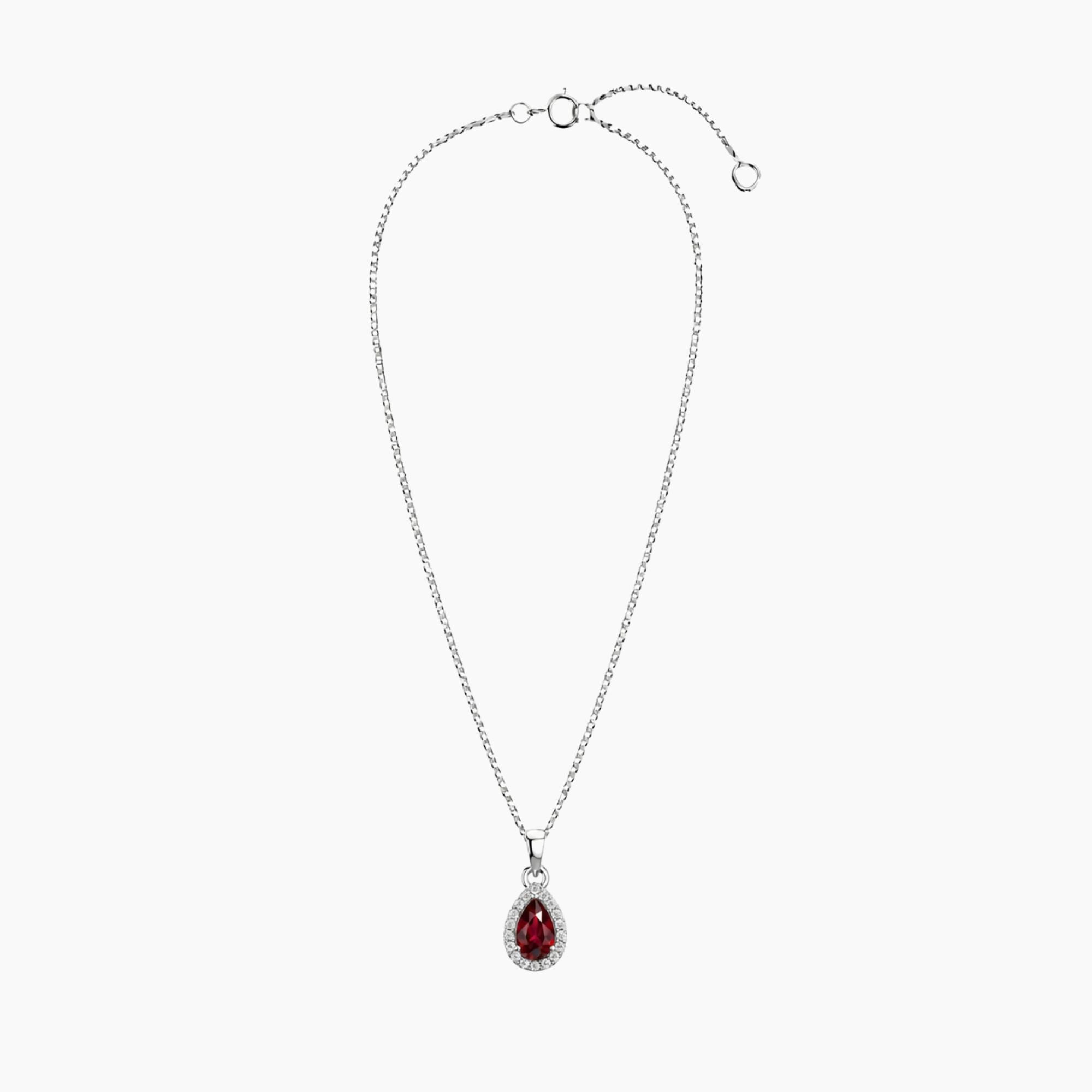 Ruby Pear Cut Pendant Necklace in Sterling Silver | Irosk