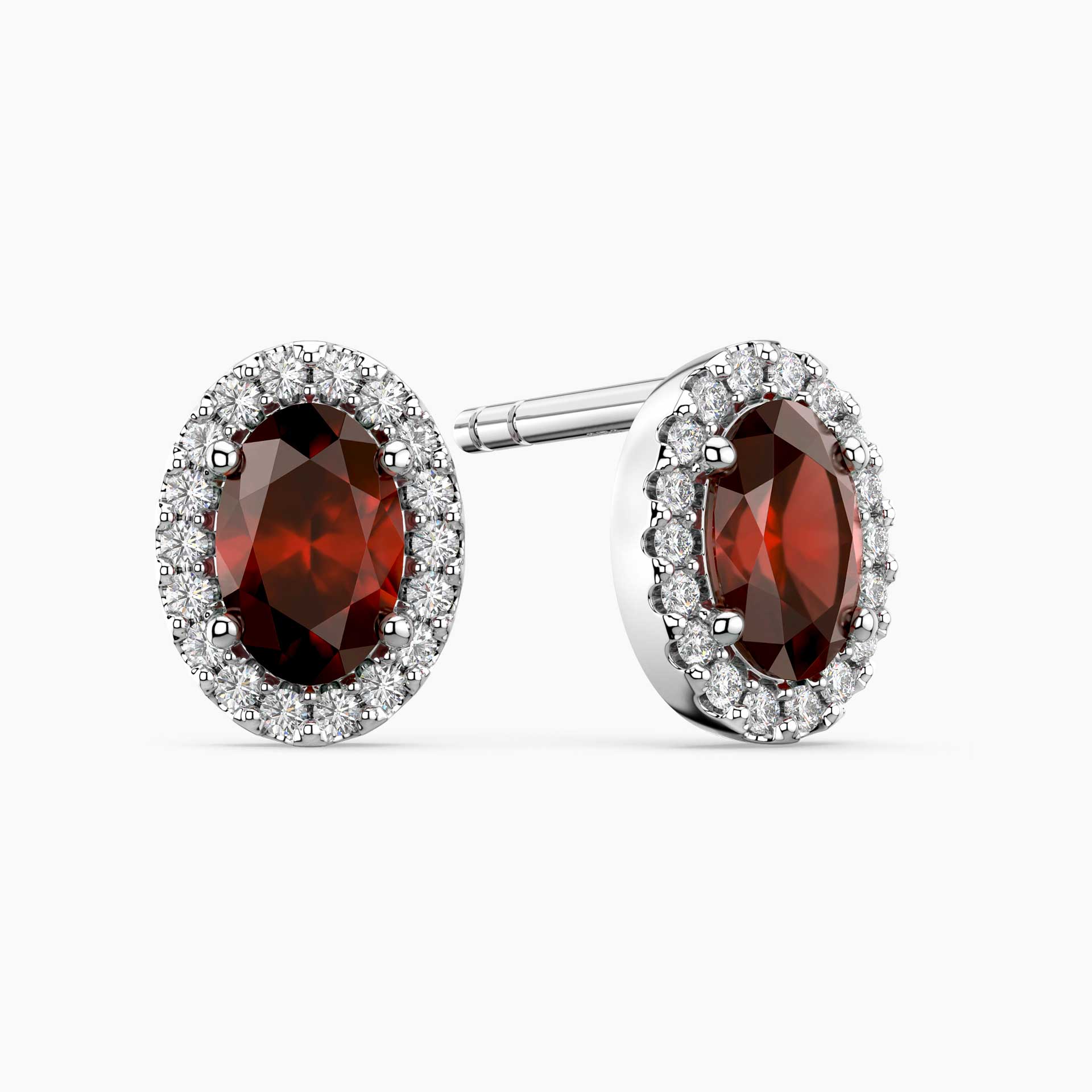 Oval Garnet Halo Stud Earrings – Sterling Silver | Irosk