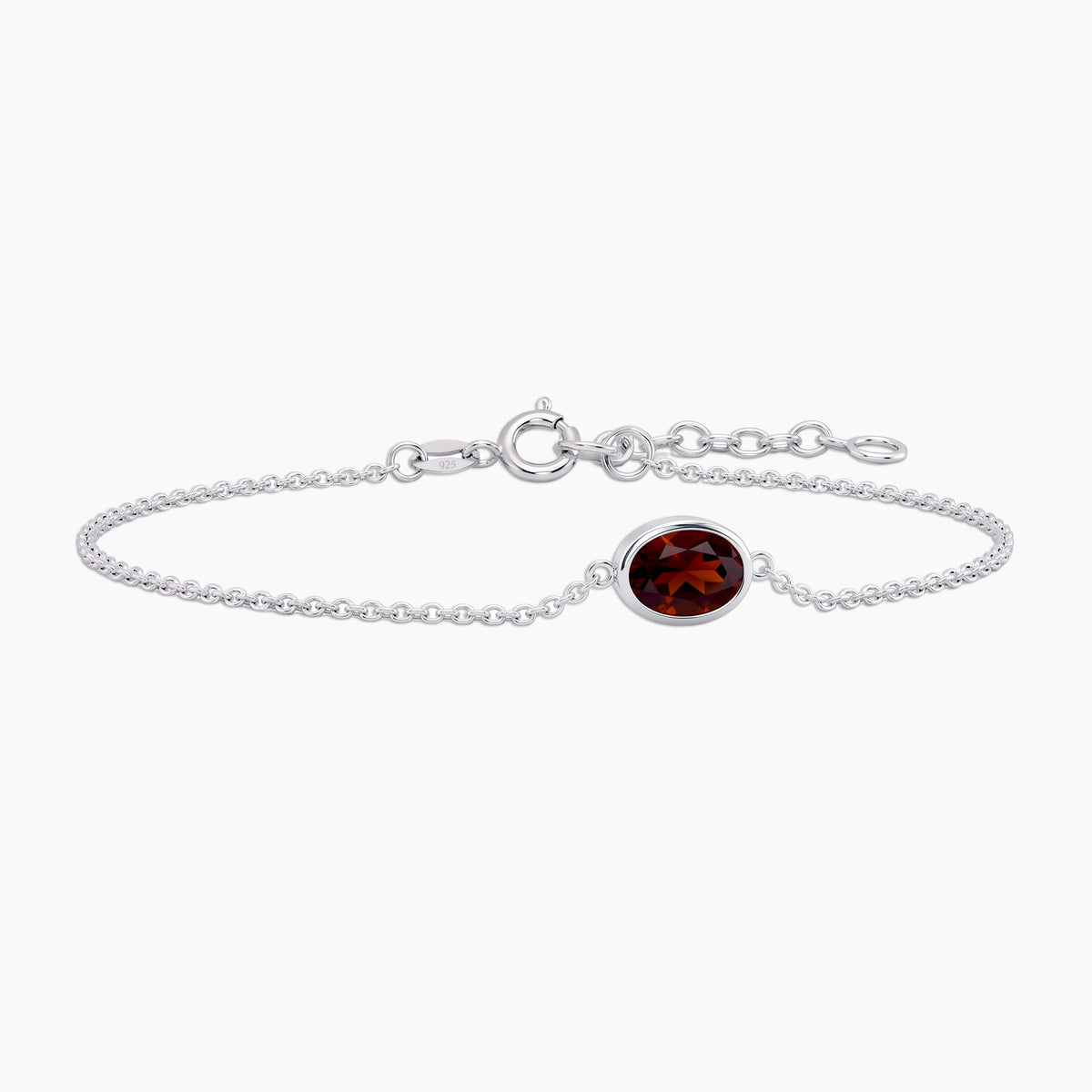 Garnet Oval Solitaire Bracelet in Sterling Silver – January Birthstone | Irosk