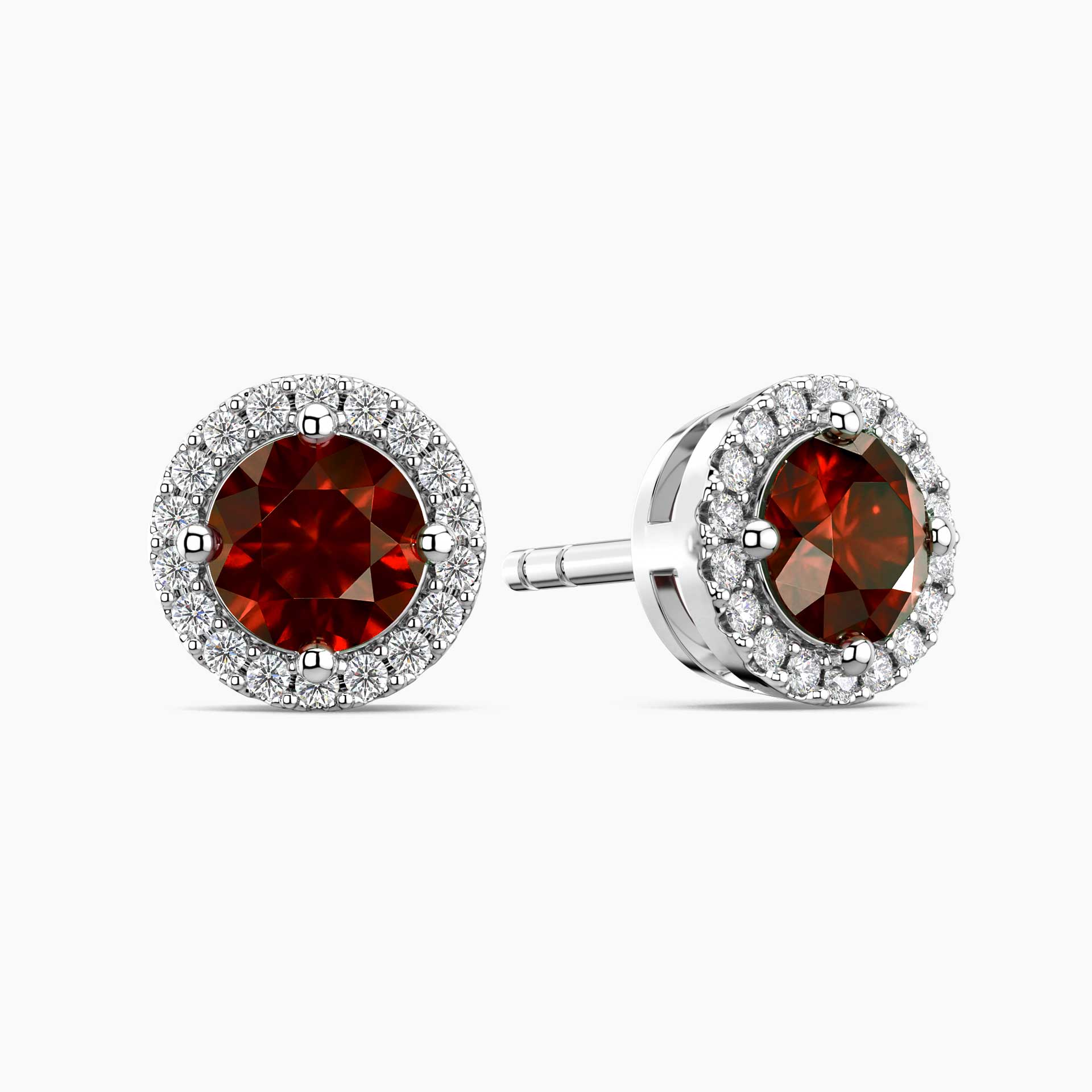 Round Garnet Halo Earrings | Sterling Silver | Irosk