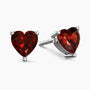 garnet stud earrings in silver heart shape
