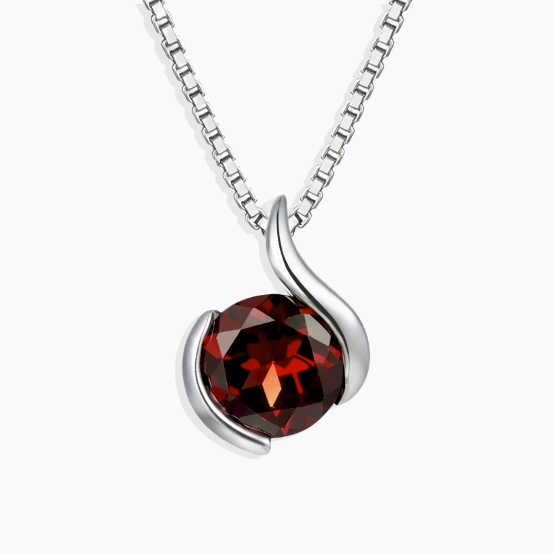 Natural Garnet pendant necklace in semi bezel sterling silver design – Irosk Australia