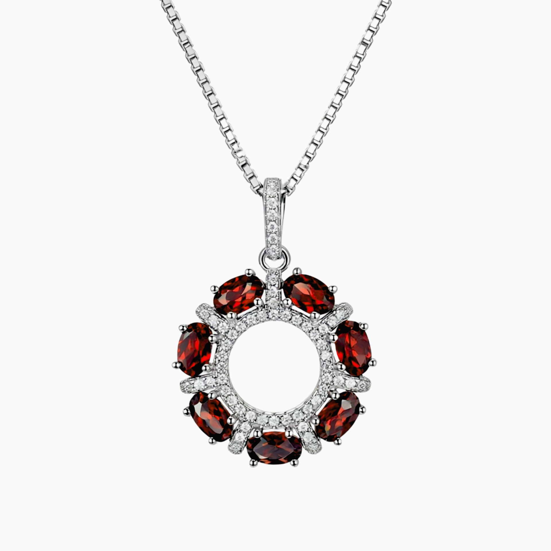 Celestial Halo Garnet Pendant in Sterling Silver – January Birthstone