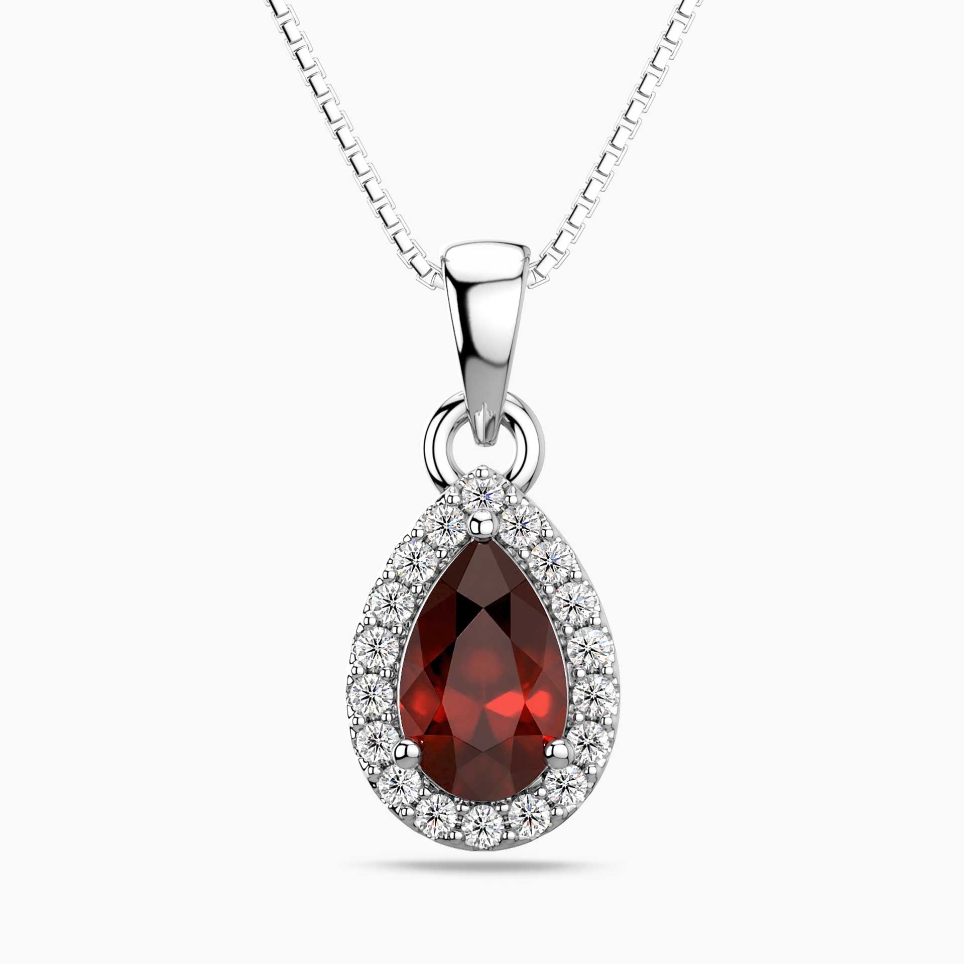 Pear Garnet Pendant with Moissanite Halo | Irosk