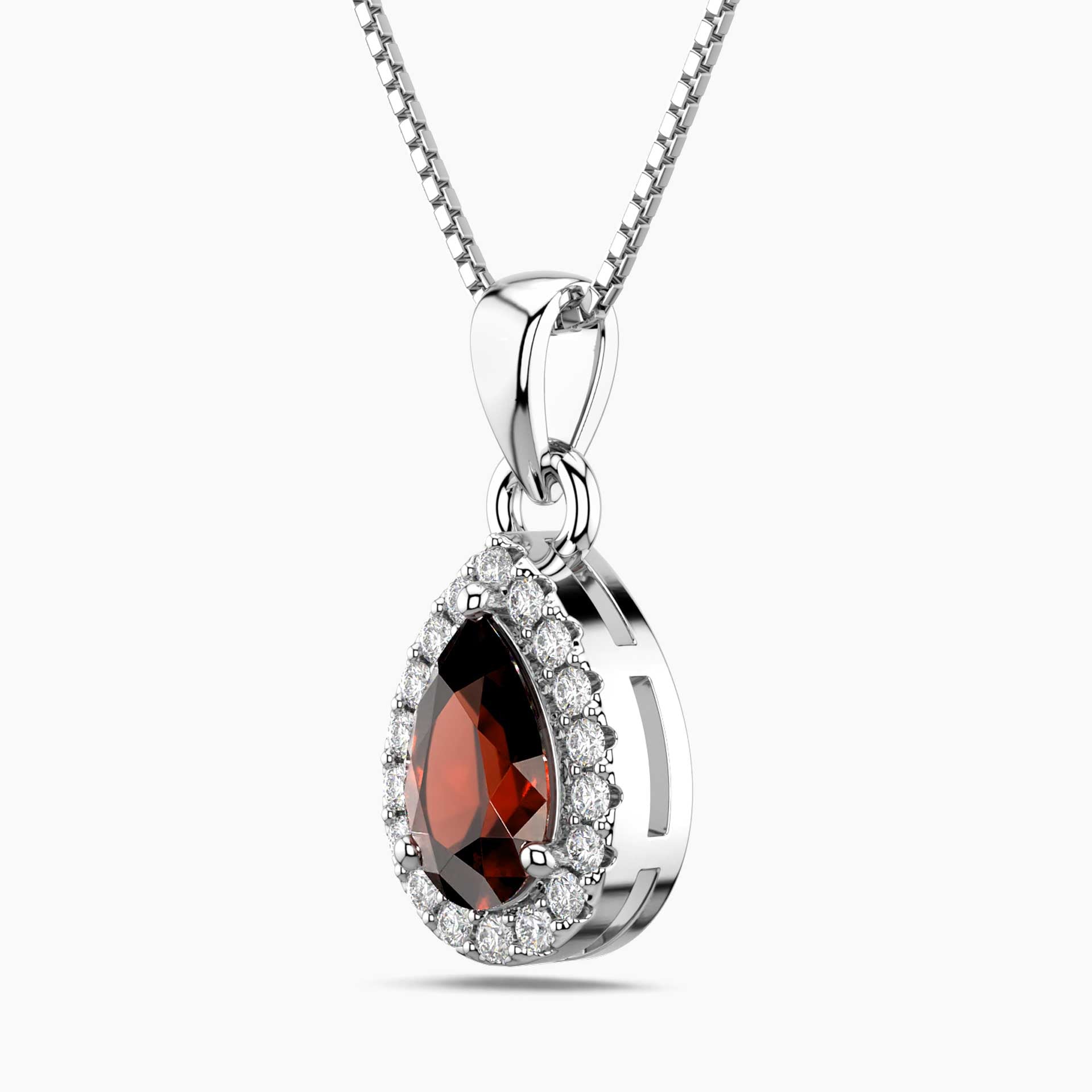 Pear Garnet Pendant with Moissanite Halo | Irosk