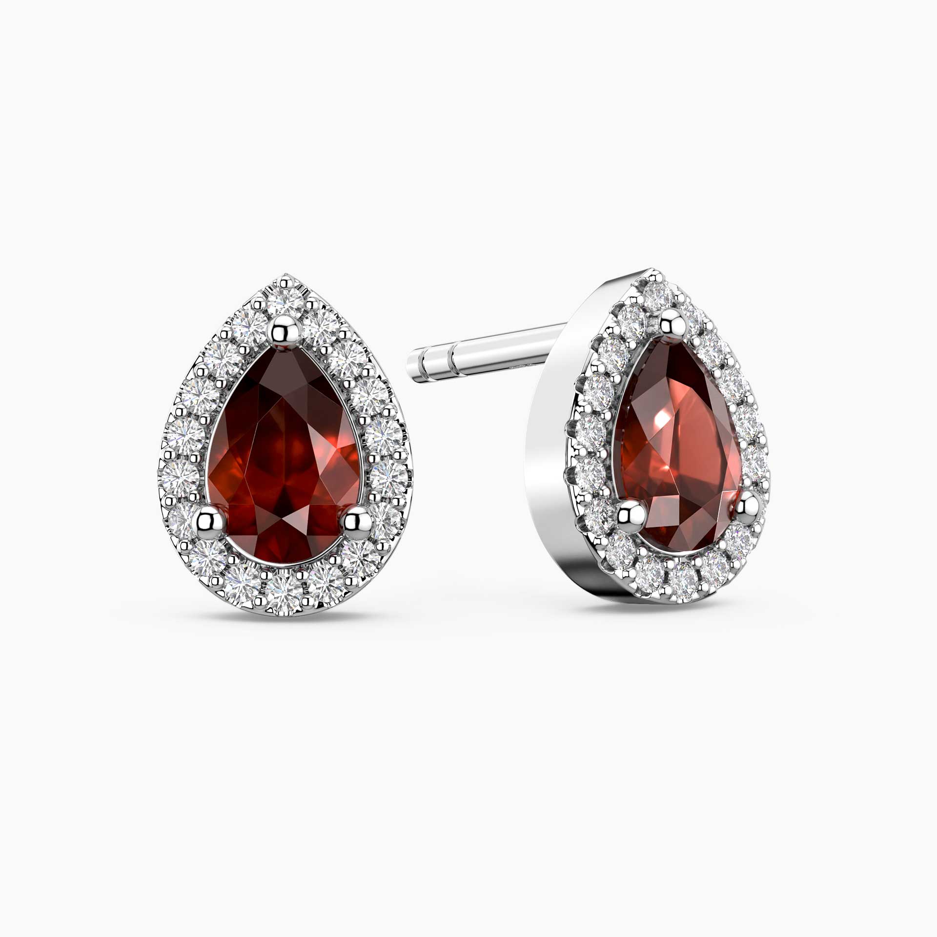 Pear Garnet Halo Stud Earrings | Sterling Silver