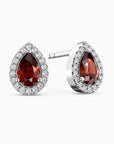 Pear Garnet Halo Stud Earrings | Sterling Silver